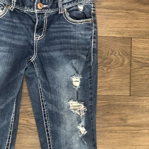 Maurices Denim Jeans Jeggings Distressed  Patch BOHO 3 Long Stretch - Picture 10 of 14